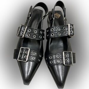 Popular Buckle ballet shoes with sling back and chunky heels